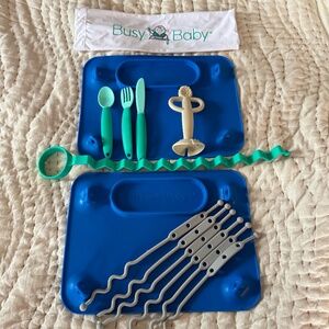 Busy Baby Feeding Mega Bundle | Placemats, Tethers, Utensils, Teether EUC